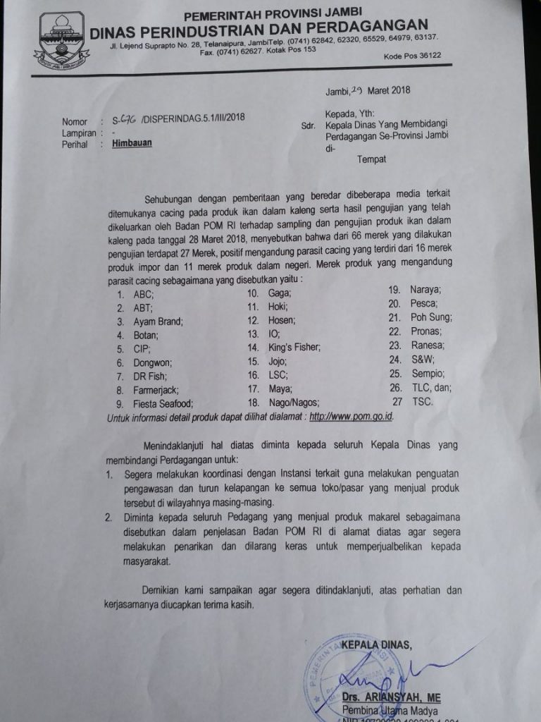 Hasil Pengawasan Badan POM-RI, Inilah 27 Merek Yang Dilarang Karena Positif Bercacing