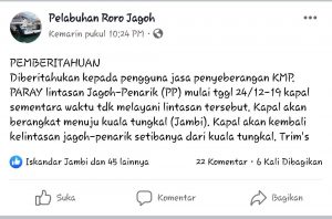 Hari Libur KMP Paray Ubah Lintasan, Penumpang Jagoh-Penarik Kecewa