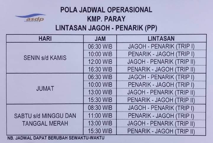 KMP Paray Rute Jagoh-Penarik Kembali Beroperasi Sesuai Jadwal