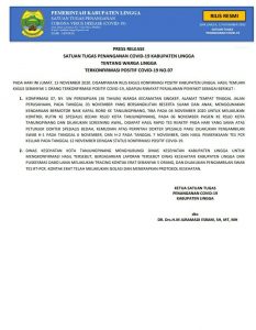 Terkini Total Positif Covid-19 di Lingga Bertambah 1, Total 2 Kasus