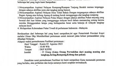 Resah Keberadaan Pukat Mayang dan Trawl, KNTI Bintan Lapor DKP Kepri