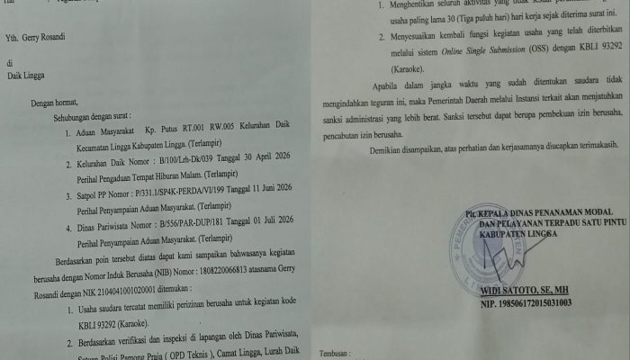 DPMPTSP Lingga Tegas, Tempat Hiburan Malam Langgar Aturan Disanksi Resmi