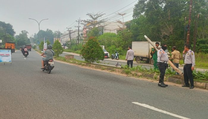 Diduga Mengantuk, Sopir Pickup Tabrak Tiang PJU